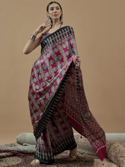 Women's Pure Crepe Printed Designer Saree With Blouse Piece
