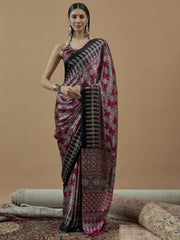 Women's Pure Crepe Printed Designer Saree With Blouse Piece