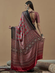 Women's Pure Crepe Printed Designer Saree With Blouse Piece