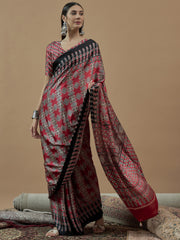 Women's Pure Crepe Printed Designer Saree With Blouse Piece
