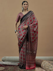 Women's Pure Crepe Printed Designer Saree With Blouse Piece