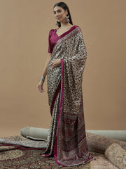 Women's Pure Crepe Printed Designer Saree With Blouse Piece