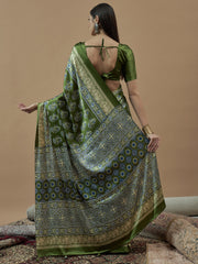 Women's Pure Crepe Printed Designer Saree With Blouse Piece