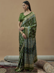 Women's Pure Crepe Printed Designer Saree With Blouse Piece