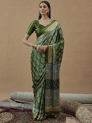 Women's Pure Crepe Printed Designer Saree With Blouse Piece