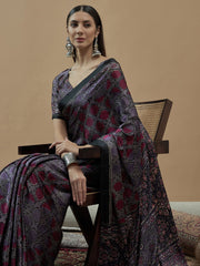 Women's Pure Crepe Printed Designer Saree With Blouse Piece