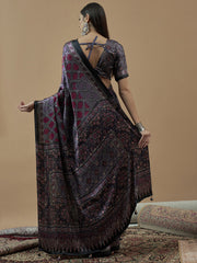 Women's Pure Crepe Printed Designer Saree With Blouse Piece