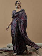 Women's Pure Crepe Printed Designer Saree With Blouse Piece