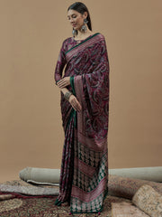 Women's Pure Crepe Printed Designer Saree With Blouse Piece
