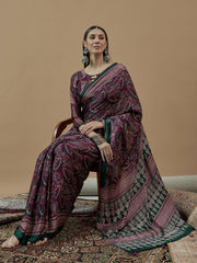 Women's Pure Crepe Printed Designer Saree With Blouse Piece
