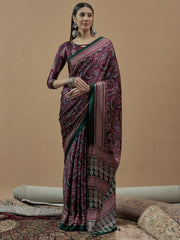 Women's Pure Crepe Printed Designer Saree With Blouse Piece