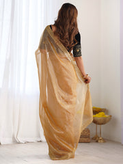 Women's Net Gold Embellished Designer Saree With Blouse Piece