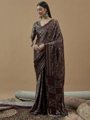 Women's Pure Crepe Printed Designer Saree With Blouse Piece