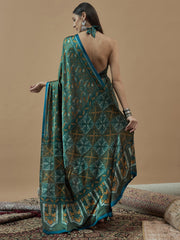 Women's Pure Crepe Printed Designer Saree With Blouse Piece