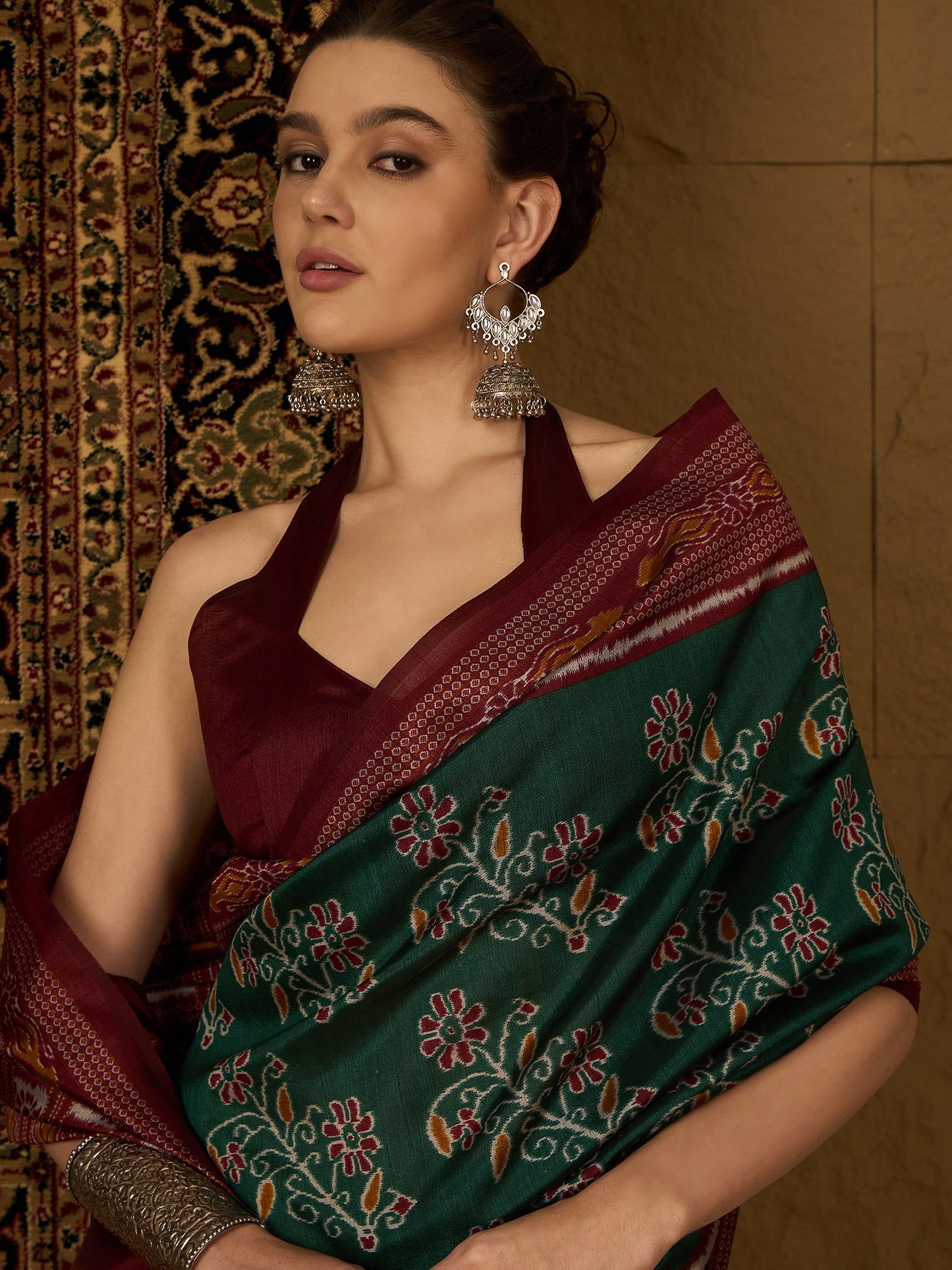 Women's Bhagalpuri Silk Green Printed Designer Saree With Blouse Piece
