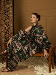 Women's Bhagalpuri Silk Black Printed Designer Saree With Blouse Piece