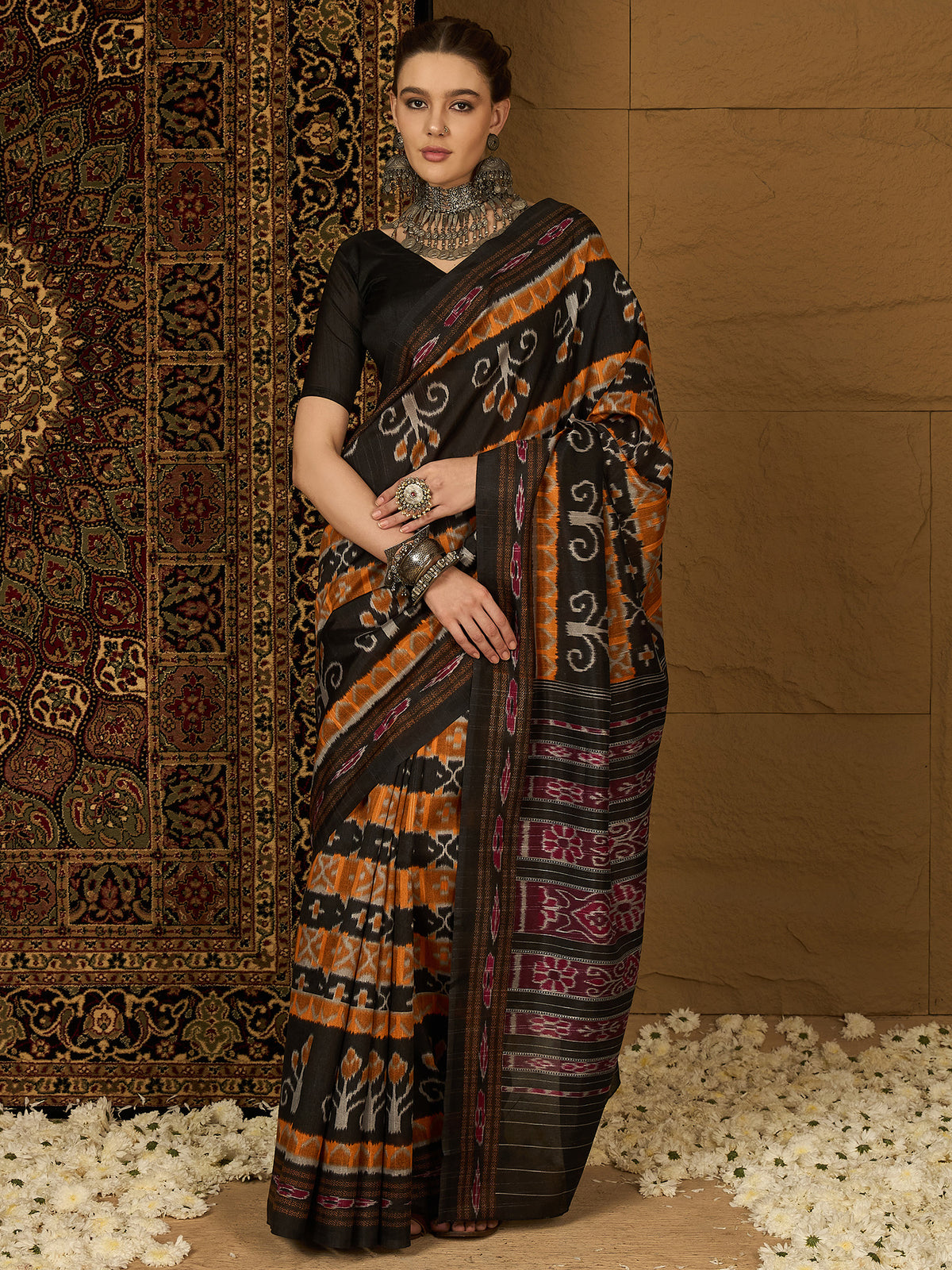 Women's Bhagalpuri Silk Mustard Printed Designer Saree With Blouse Piece