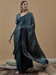 Women's Pure Crepe Printed Designer Saree With Blouse Piece