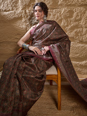 Women's Silk Blend Printed Designer Saree With Blouse Piece
