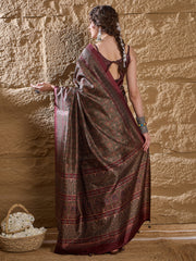 Women's Silk Blend Printed Designer Saree With Blouse Piece