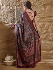 Women's Silk Blend Printed Designer Saree With Blouse Piece