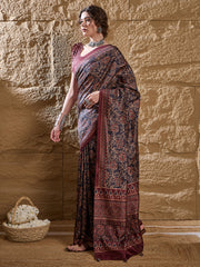 Women's Silk Blend Printed Designer Saree With Blouse Piece