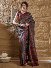 Women's Silk Blend Printed Designer Saree With Blouse Piece