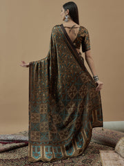 Women's Pure Crepe Printed Designer Saree With Blouse Piece