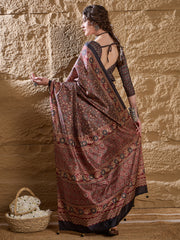 Women's Silk Blend Printed Designer Saree With Blouse Piece