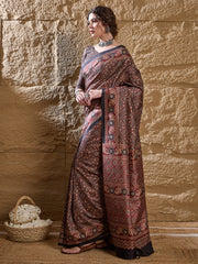 Women's Silk Blend Printed Designer Saree With Blouse Piece