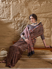Women's Silk Blend Printed Designer Saree With Blouse Piece