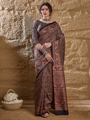 Women's Silk Blend Printed Designer Saree With Blouse Piece