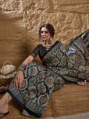 Women's Silk Blend Printed Designer Saree With Blouse Piece