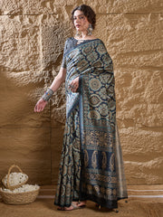 Women's Silk Blend Printed Designer Saree With Blouse Piece