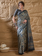 Women's Silk Blend Printed Designer Saree With Blouse Piece