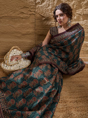Women's Silk Blend Printed Designer Saree With Blouse Piece
