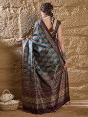 Women's Silk Blend Printed Designer Saree With Blouse Piece