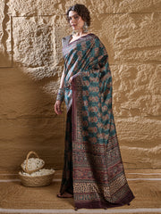 Women's Silk Blend Printed Designer Saree With Blouse Piece