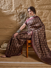 Women's Silk Blend Printed Designer Saree With Blouse Piece