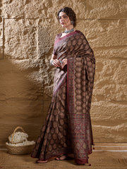 Women's Silk Blend Printed Designer Saree With Blouse Piece