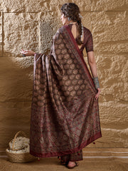 Women's Silk Blend Printed Designer Saree With Blouse Piece