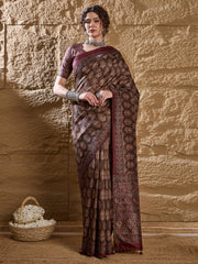 Women's Silk Blend Printed Designer Saree With Blouse Piece