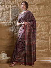 Women's Silk Blend Printed Designer Saree With Blouse Piece