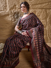 Women's Silk Blend Printed Designer Saree With Blouse Piece