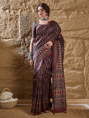 Women's Silk Blend Printed Designer Saree With Blouse Piece