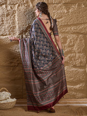 Women's Silk Blend Printed Designer Saree With Blouse Piece