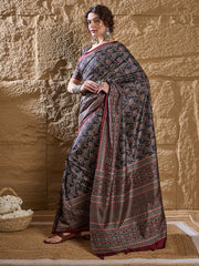 Women's Silk Blend Printed Designer Saree With Blouse Piece