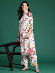 Indo Era White Printed Straight Kurta Palazzos Set