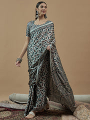 Women's Crepe Printed Designer Saree With Blouse Piece