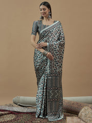 Women's Crepe Printed Designer Saree With Blouse Piece